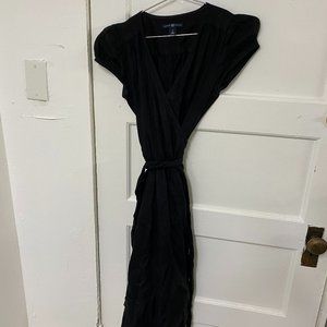 Gap Black Linen Minimalist Wrap Dress with Pockets